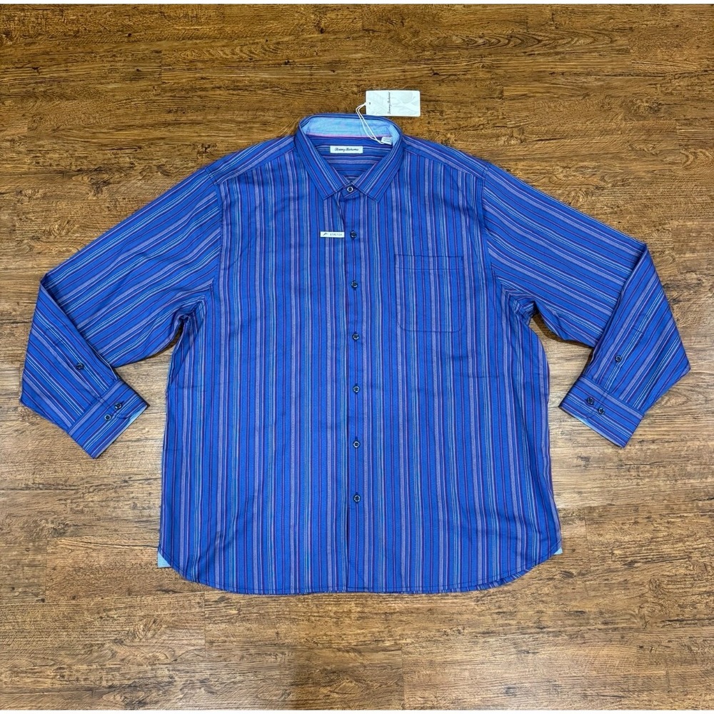 Tommy Bahama Blue Lazlo Francisco Striped Casual Dress Button Up Shirt Men's 2XL - Picture 2 of 10